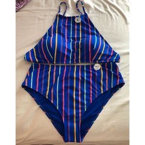 NWT Striped High-Waisted Bikini